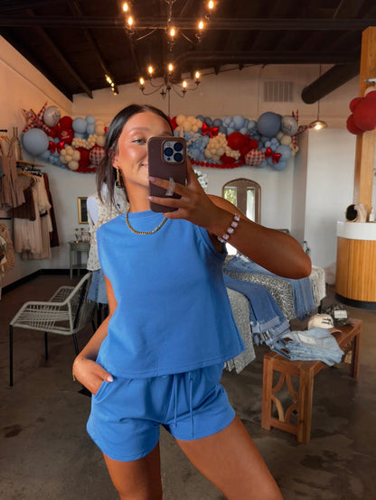 On The Go Sweat Short Set - Blue