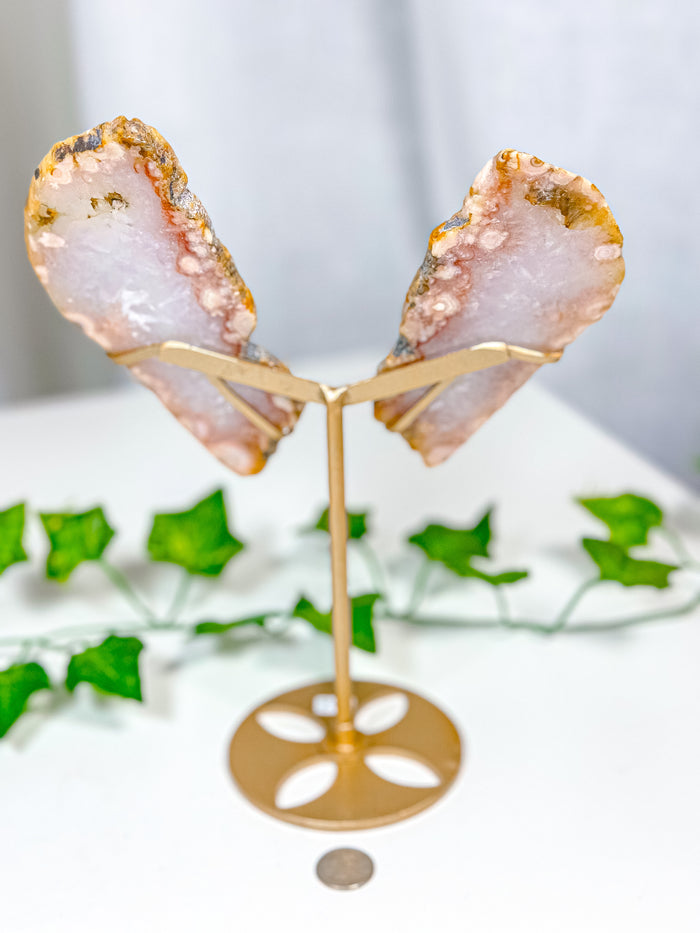 Pink Amethyst Butterfly Wings on Stand (115B)