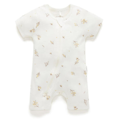 Purebaby - Organic Shortie Romper - Bees-Footies + Rompers (Basic)-Newborn-Posh Baby
