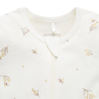 Purebaby - Organic Shortie Romper - Bees-Footies + Rompers (Basic)-Newborn-Posh Baby