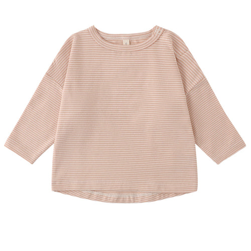 Quincy Mae - Organic Long Sleeve Tee - Coral Micro Stripe-Long Sleeves-0-3M-Posh Baby