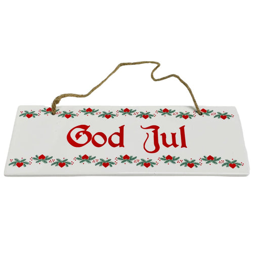Rectangle Ceramic Sign - God Jul Hearts & Pines