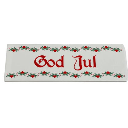 Rectangle Ceramic Sign - God Jul Hearts & Pines