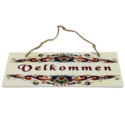 Rectangle Ceramic Sign - Lise Lorentzen Velkommen Rosemailing