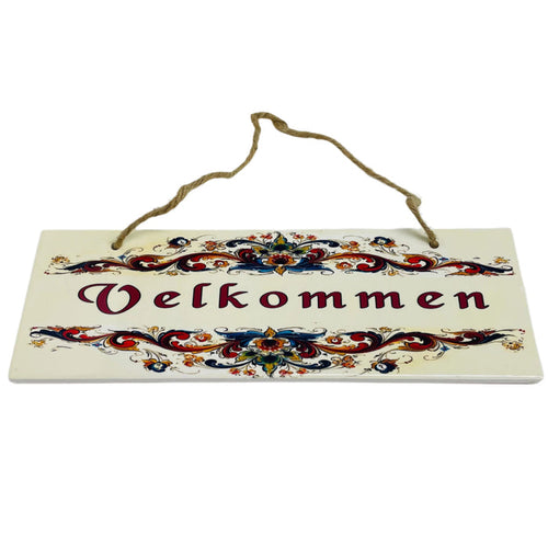 Rectangle Ceramic Sign - Lise Lorentzen Velkommen Rosemailing