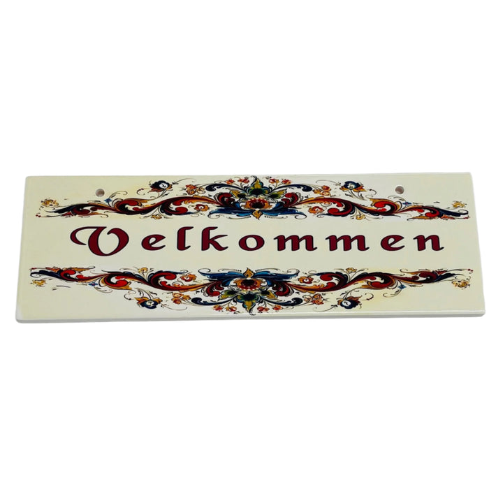 Rectangle Ceramic Sign - Lise Lorentzen Velkommen Rosemailing