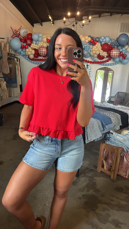 Red Eyelet Tee