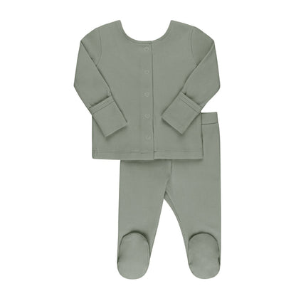 Ribbed Cardigan Set - Two Piece Footed Baby Set