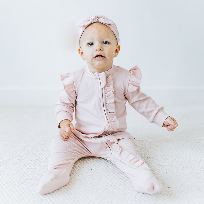 Ribbed Frilled Growsuit - Veil