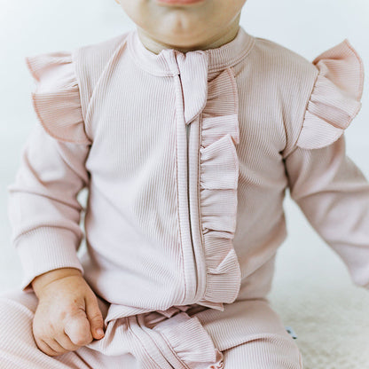 Ribbed Frilled Growsuit - Veil