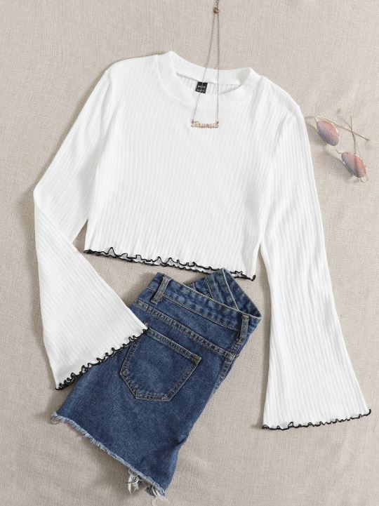 RIBBED WAVY HEM TSHIRT