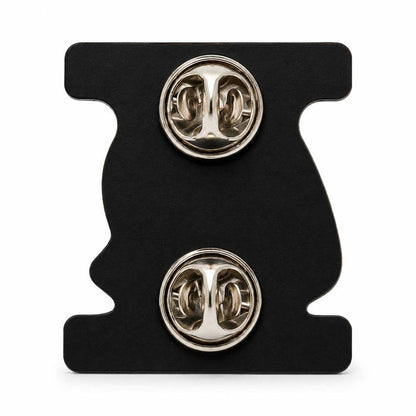 A pair of silver-toned lapel pins mounted on a black display card, photographed against a plain white background.