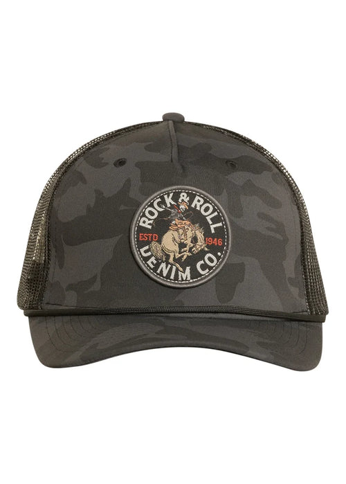 Rock & Roll Denim Black Camo Patch Cap in Charcoal
