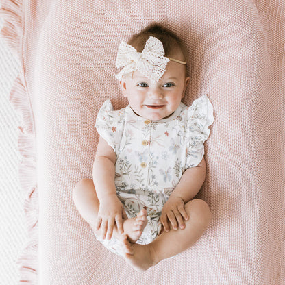 Ruffle Bubble Romper - Petal Bow