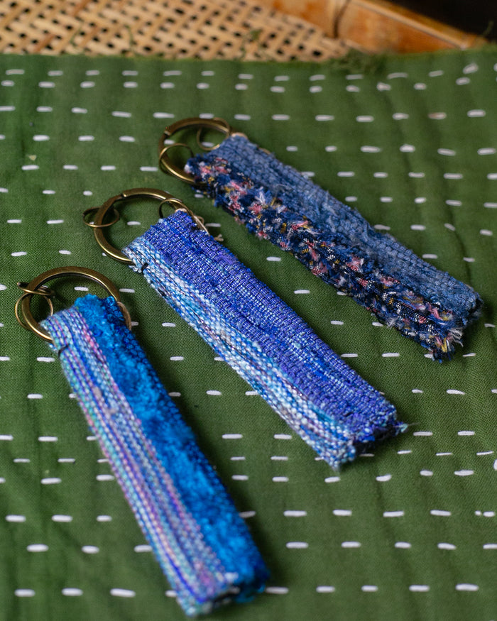 Sakiori Keychain, Nitta Textile Arts Inc., Hand Woven, Blue