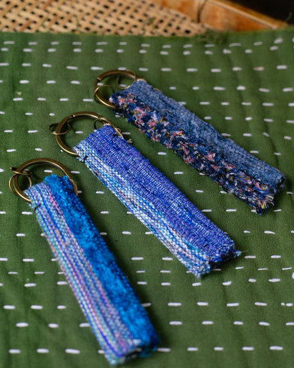 Sakiori Keychain, Nitta Textile Arts Inc., Hand Woven, Blue
