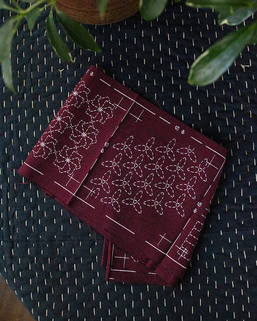 Sashiko Coaster Kit, Kofu Tsumugi, Red