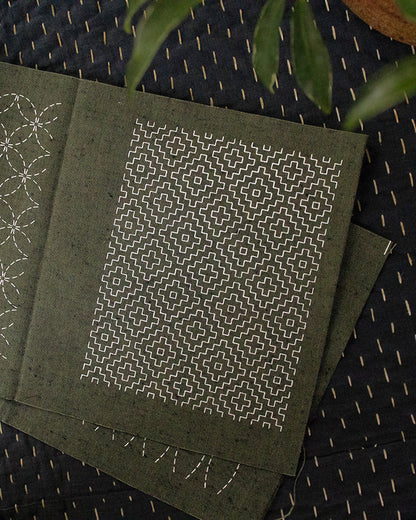 Sashiko Patch, Kofu-Tsumugi, Malachite Green