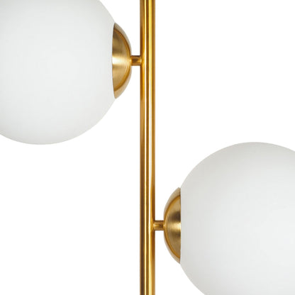 Close-up of the Severina Metal Floor Lamp 158cm, featuring two frosted white glass globes on a vertical gold rod—an elegant addition to your space alongside table lamps or chandeliers.