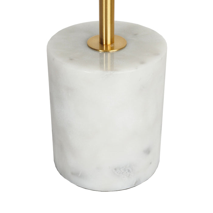 The Severina Metal Floor Lamp 158cm features a cylindrical white marble base with a gold metal rod, making it an ideal modern accent for your lighting collection.