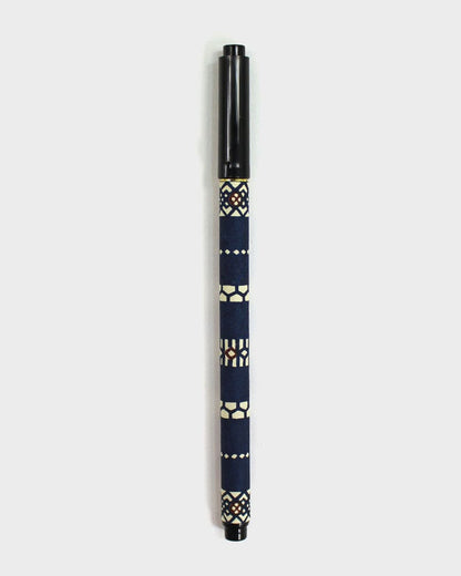 Shogado Calligraphy Brush Pen, Classic Series #19, Blue Geometric Pattern