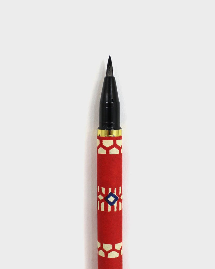 Shogado Calligraphy Brush Pen, Classic Series #3, Red Geometric Pattern