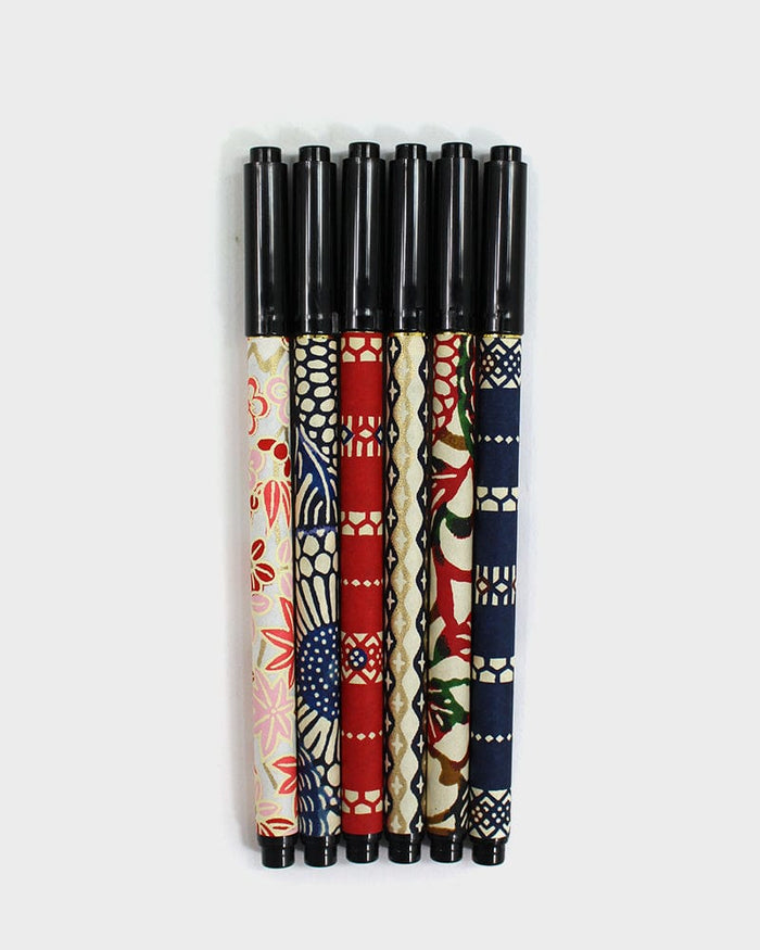Shogado Calligraphy Brush Pen, Classic Series #3, Red Geometric Pattern