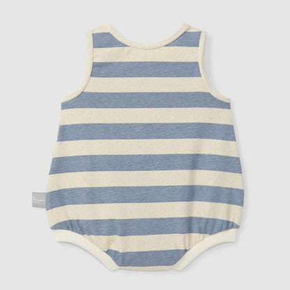 Snug - Cotton Bubble Romper - Blue Stripe-Footies + Rompers (Fashion)-0-3M (1M)-Posh Baby