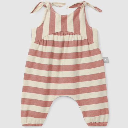 Snug - Tie-Strap Romper - Terracotta Stripe-Footies + Rompers (Fashion)-3-6M (3M)-Posh Baby
