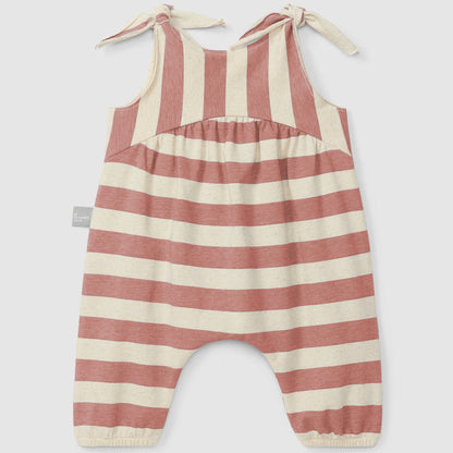 Snug - Tie-Strap Romper - Terracotta Stripe-Footies + Rompers (Fashion)-3-6M (3M)-Posh Baby