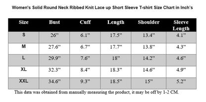 Solid Round Neck Ribbed Knit  Short Sleeve T-Shirt