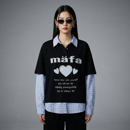 Sweat à capuche rétro sportif noir et blanc - Koreanxwear - Taille M