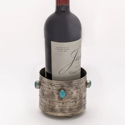 Stamped Wine Coaster with Turquoise Stones by J. Alexander Rustic Silver
