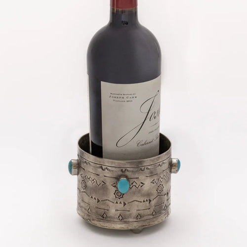 Stamped Wine Coaster with Turquoise Stones by J. Alexander Rustic Silver
