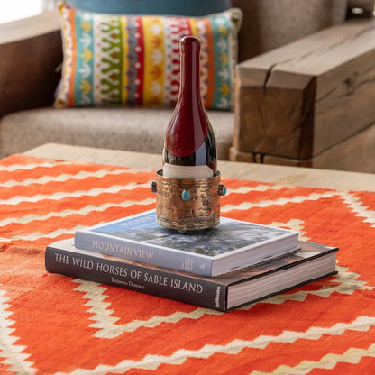 Stamped Wine Coaster with Turquoise Stones by J. Alexander Rustic Silver