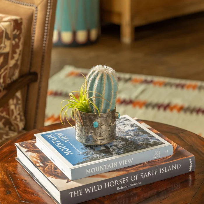 Stamped Wine Coaster with Turquoise Stones by J. Alexander Rustic Silver