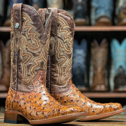Tanner Mark Men's Broken Arrow Imitation Ostrich Western Boot-Rustic Cognac
