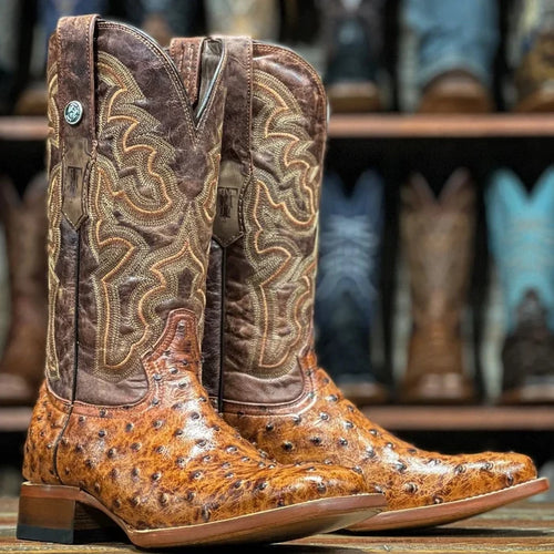 Tanner Mark Men's Broken Arrow Imitation Ostrich Western Boot-Rustic Cognac