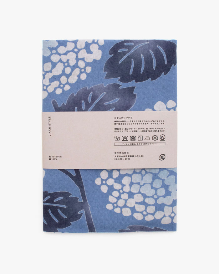 Tenugui, Chusen-Zome, Blue Hydrangea and Swallow