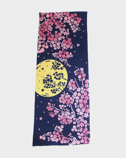 Tenugui, Chusen-Zome, Cherry Blossoms Under Moonlight