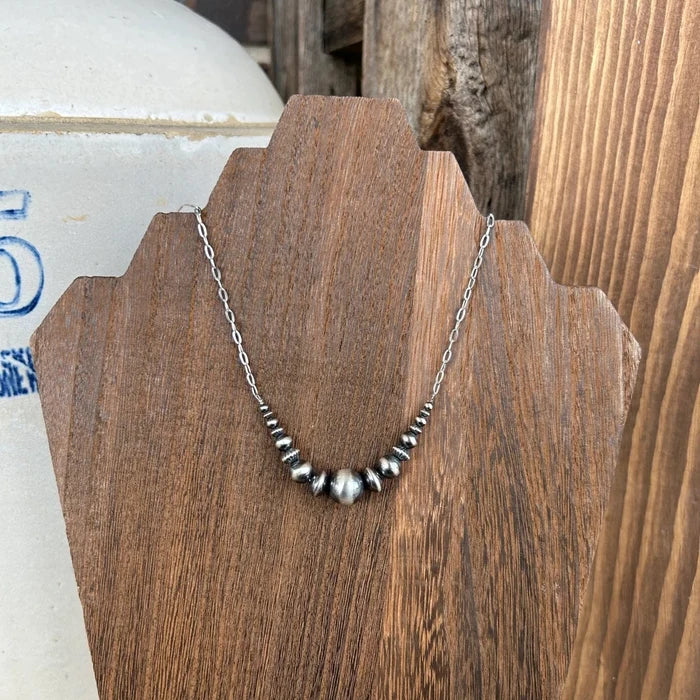 Thunder & Stone Gradient Genuine Sterling Silver Navajo Style Pearl Chain Necklace