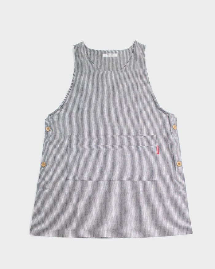 ToK Japanese Apron, Button Up Side, Grey and White Shima