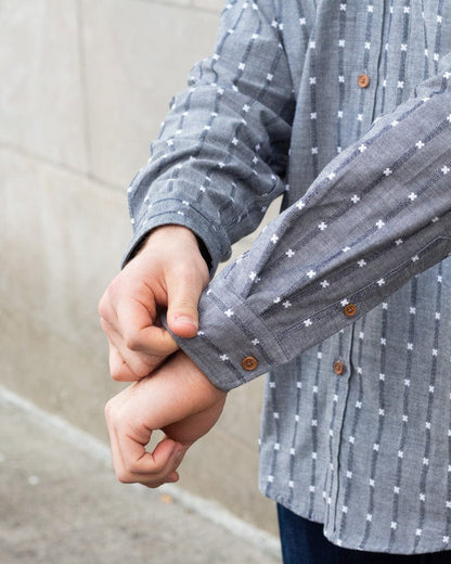 ToK Shirt, Long Sleeve Button-Up, Grey with White 'X' Stitching