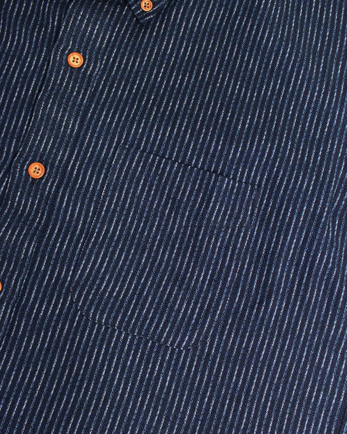ToK Shirt, Short Sleeve Button-Up, Chijimi, Indigo with Faded Shima