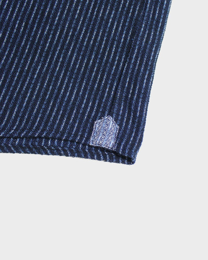 ToK Shirt, Short Sleeve Button-Up, Chijimi, Indigo with Faded Shima