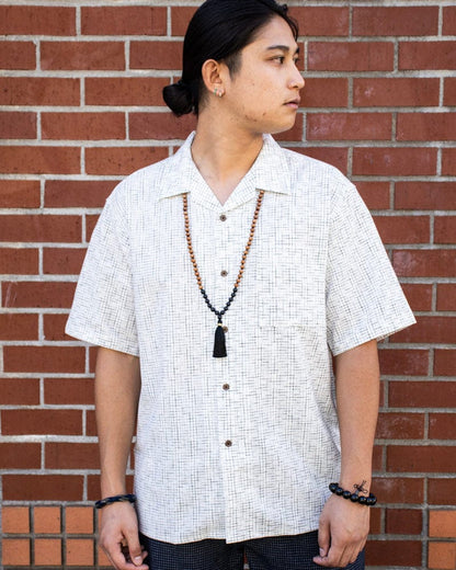 ToK Shirt, Short Sleeve Button-Up, Open Collar, White Grid