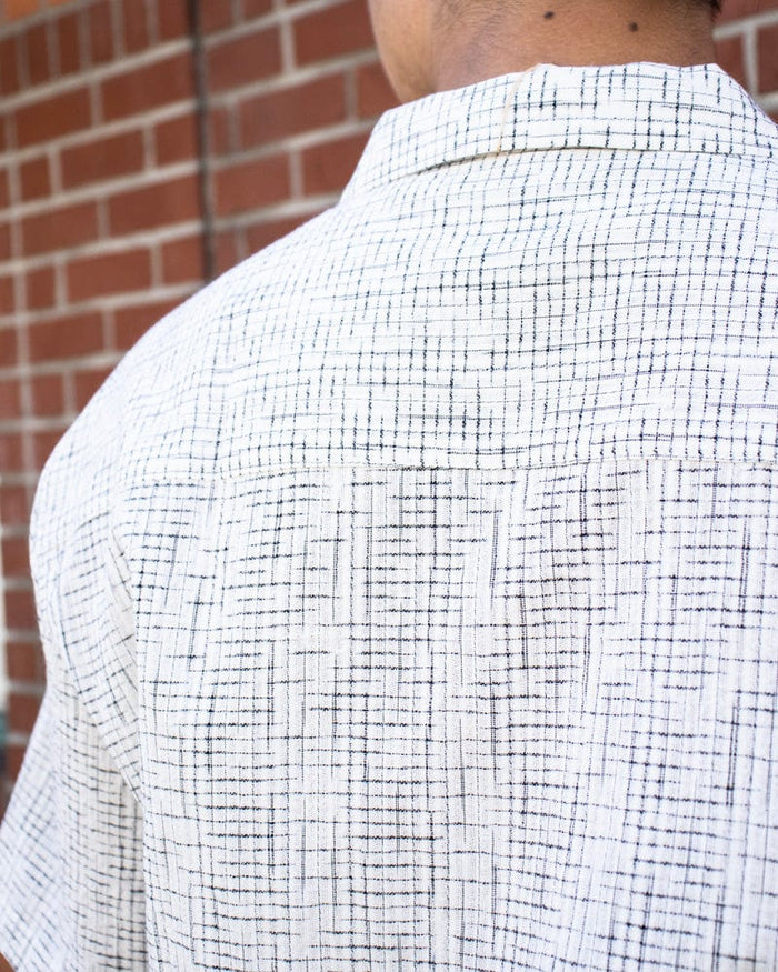 ToK Shirt, Short Sleeve Button-Up, Open Collar, White Grid