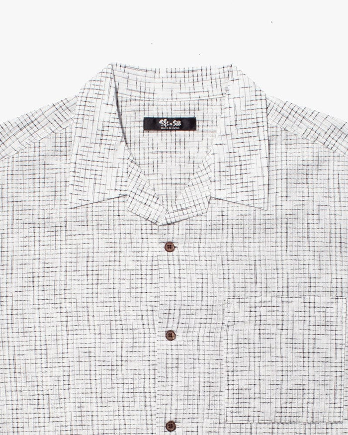 ToK Shirt, Short Sleeve Button-Up, Open Collar, White Grid
