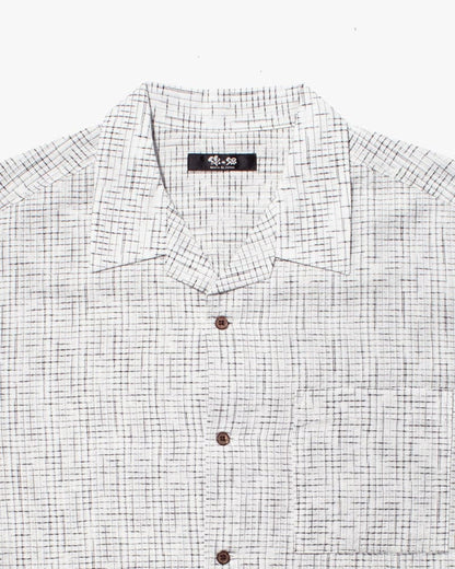 ToK Shirt, Short Sleeve Button-Up, Open Collar, White Grid