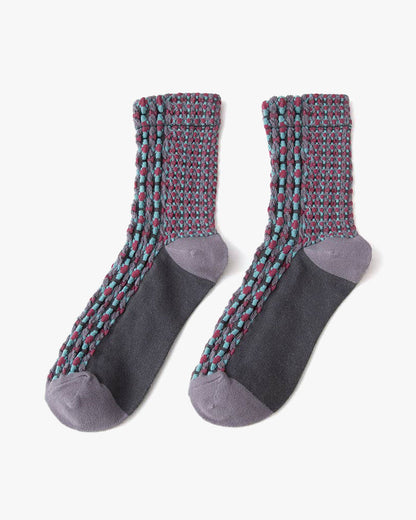 Tourtiwi, Embossed Retro Pattern, Middle-Tube Socks
